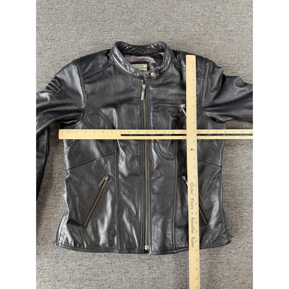 Harley Davidson Jacket Womens Medium Black Leather Motorcycle Rhinestone Zip - Picture 11 of 14